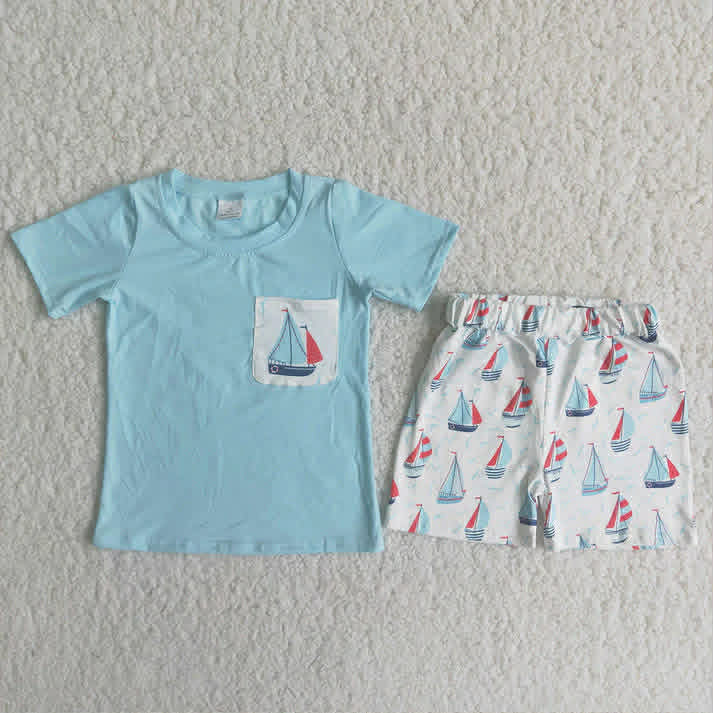 Seaside Sailboat Pocket Short Set
