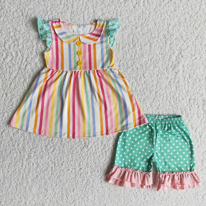 Sweet Stripes Boutique Tunic & Ruffle Short Set