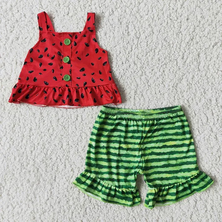 Sweet Summer Watermelon Tank & Ruffle Short Set