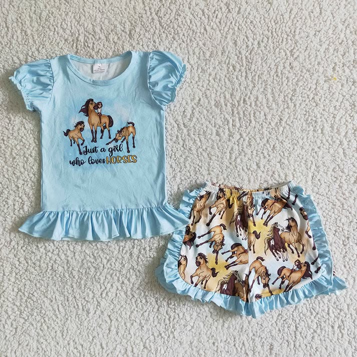Just a Girl Who Loves Horses Ruffle Short Set