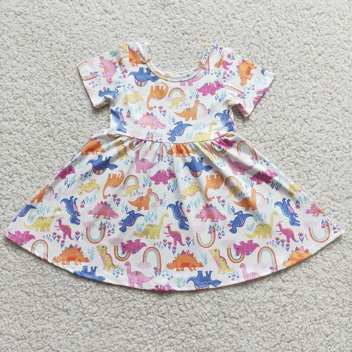 Rainbow Dino Twirl Dress