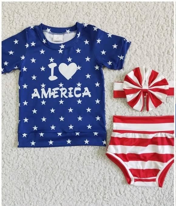 Lolli Kids™ Star-Spangled Sweetheart "I ❤️ America" 3-Piece Boutique Outfit Set