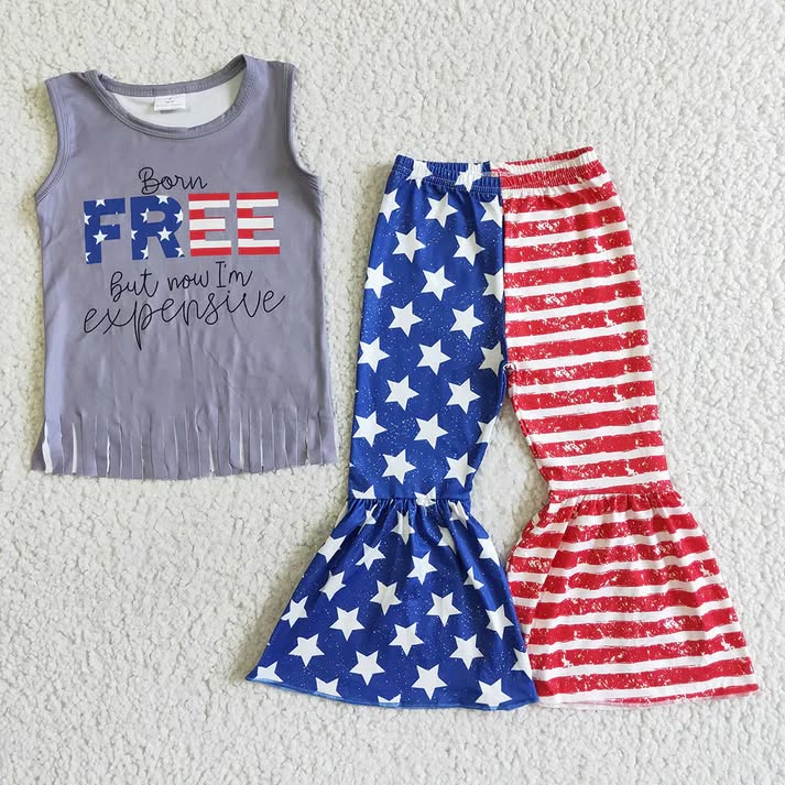 Born Free... But Now I'm Expensive Patriotic Bell Bottom Outfit Set