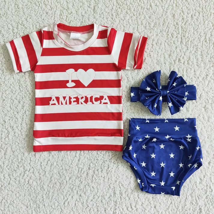 Little Patriot "I ❤️ America" 3-Piece Boutique Outfit Set