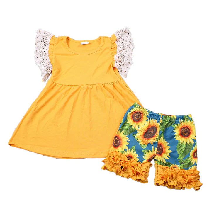 Sunshine & Sunflowers Ruffle Short Set