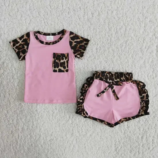 Pretty in Pink Leopard Ruffle Short Set