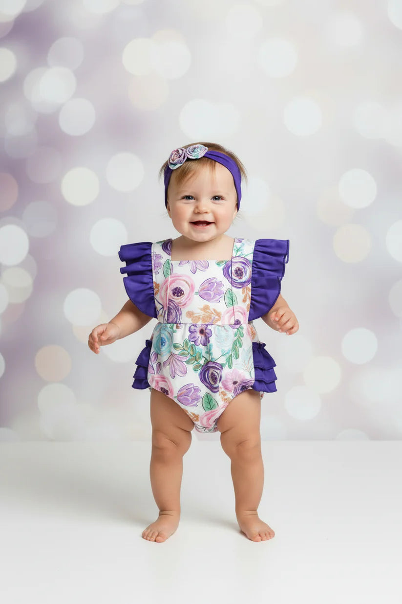 Lavender Blossom Ruffle Bubble Romper
